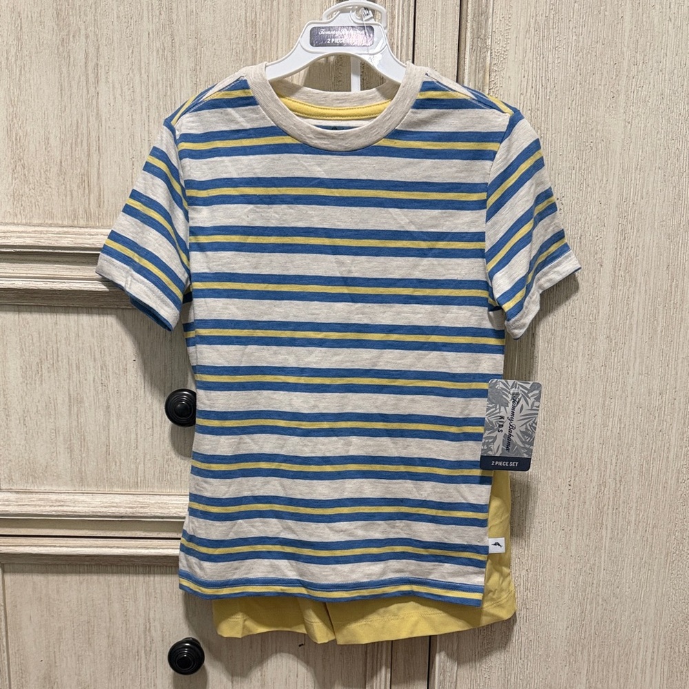 NWT Tommy Bahama Blue and Yellow Striped Kids Shirt S(5/6)